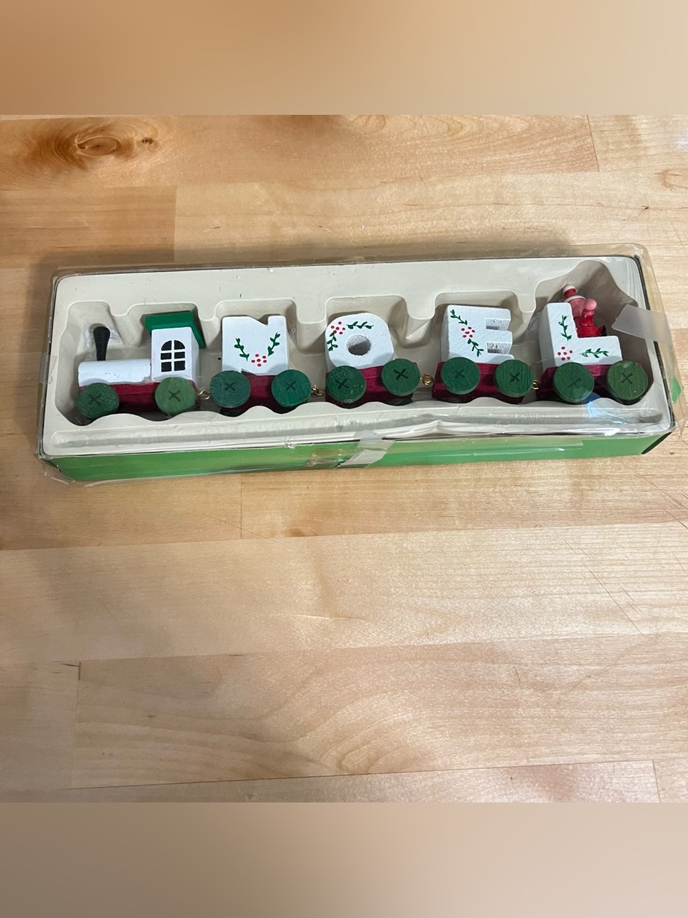 Vintage 9”x2” 1982 Giftco Wooden “ Noel” Train Christmas Candleholder Display